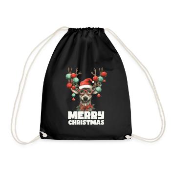 Renne avec boules de Noël et chapeau - Sac de sport léger - noir - Devant