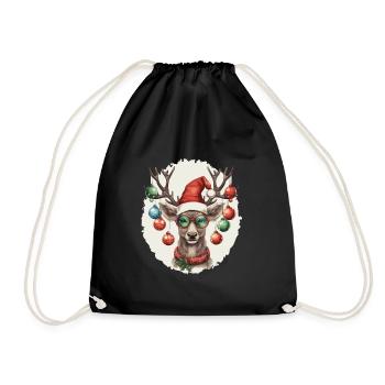Renne avec boules de Noël et chapeau - Sac de sport léger - noir - Devant