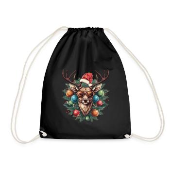 Renne avec boules de Noël et chapeau - Sac de sport léger - noir - Devant