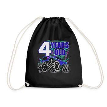 4th Birthday Monster Truck Power - Drawstring Bag - black - Front