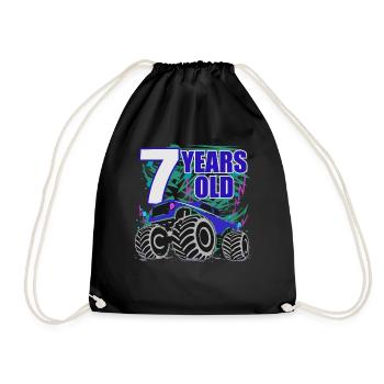 7th Birthday Monster Truck Hit - Drawstring Bag - black - Front