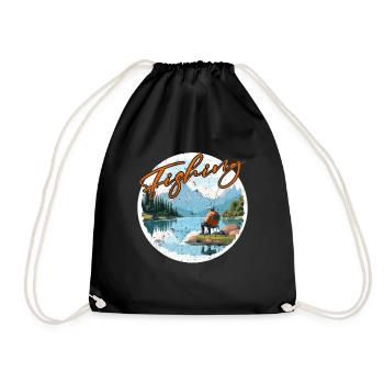 Fishing, Leisure, Contemplative, Quiet, Nature Experience - Drawstring Bag - black - Front