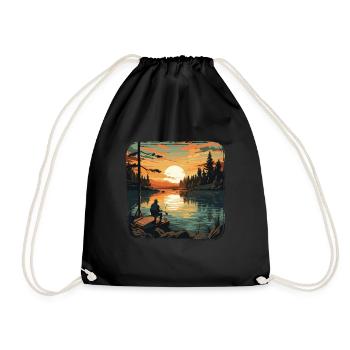 Fishing, Leisure, Contemplative, Quiet, Nature Experience - Drawstring Bag - black - Front