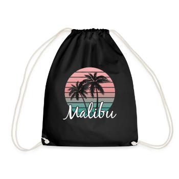 Neon Malibu Palm Tree Retro Style - Drawstring Bag - black - Front