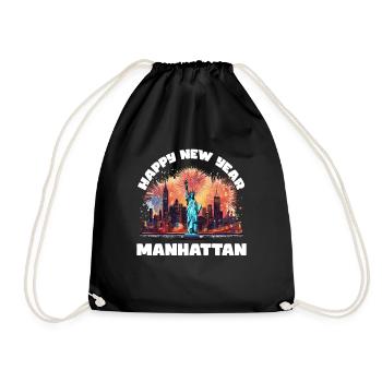 Happy New Year with fireworks in New York - Drawstring Bag - black - Front