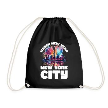 Happy New Year with fireworks in New York - Drawstring Bag - black - Front