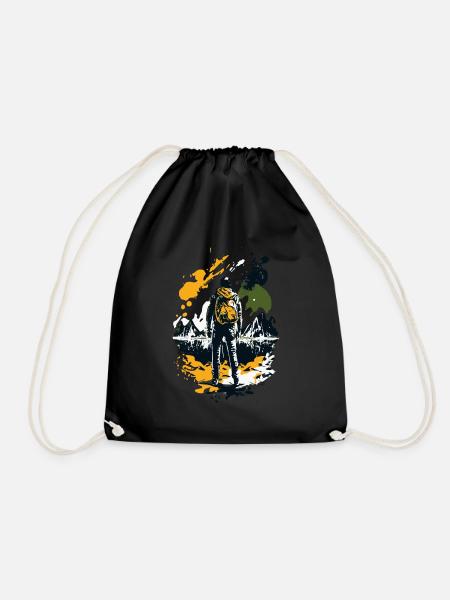 Wanderer mit Rucksack - Grafik - Turnbeutel - Schwarz