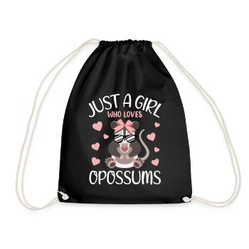 Girl Opossum Love Heart Motif - Drawstring Bag - black - Front