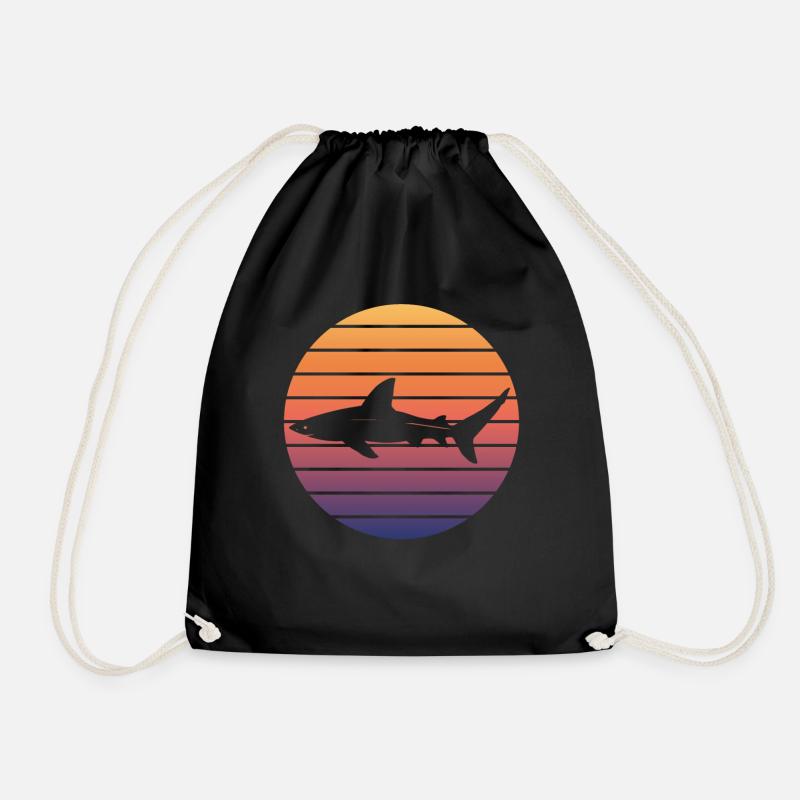 Shark Retro Sunset Surfer - Drawstring Bag - black