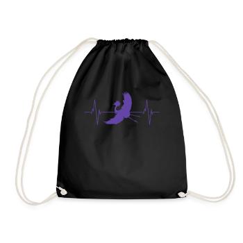 Crane Silhouette Heartbeat Bird Lover - Drawstring Bag - black - Front