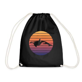 Schwertwal Silhouette Sonnenuntergang - Turnbeutel - Schwarz - Vorne