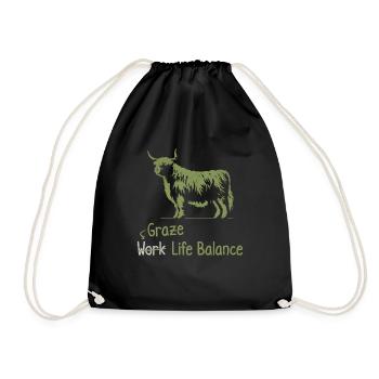 Graze Work Life Balance – Scottish Highland Cow - Drawstring Bag - black - Front