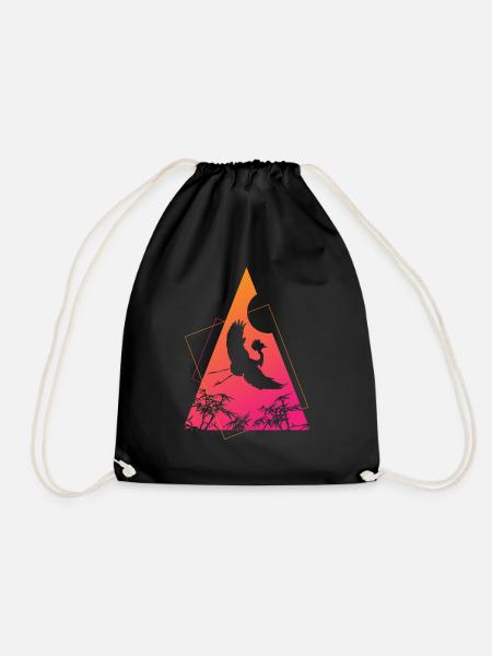 Crane Origami Geometry Creativity - Drawstring Bag - black