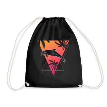 Retro Dolphin Tropics Dream Graphic - Drawstring Bag - black - Front