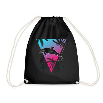 Retro Delphin Sunset Palmen Silhouette - Turnbeutel - Schwarz - Vorne