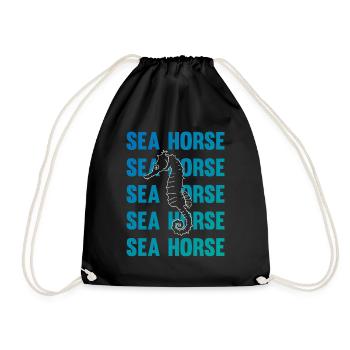 Sea Horse Writing Game Ocean Love - Drawstring Bag - black - Front
