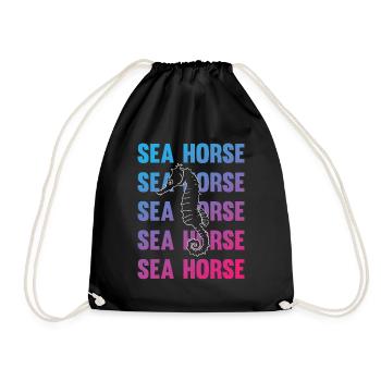 Sea Horse Writing Game Ocean Love - Drawstring Bag - black - Front