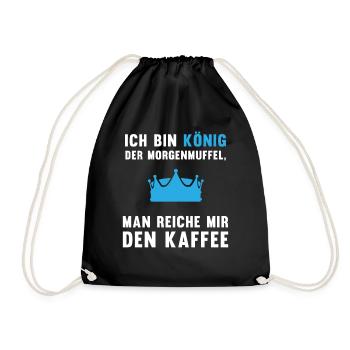 Morgenmuffel Kaffee-König Geschenkidee - Turnbeutel - Schwarz - Vorne
