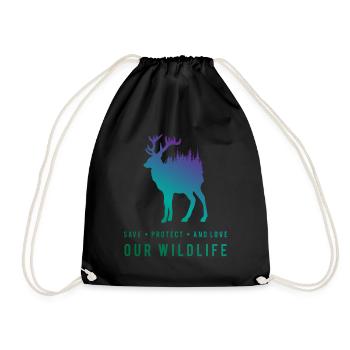 Protecting Nature - Deer in the Forest - Drawstring Bag - black - Front