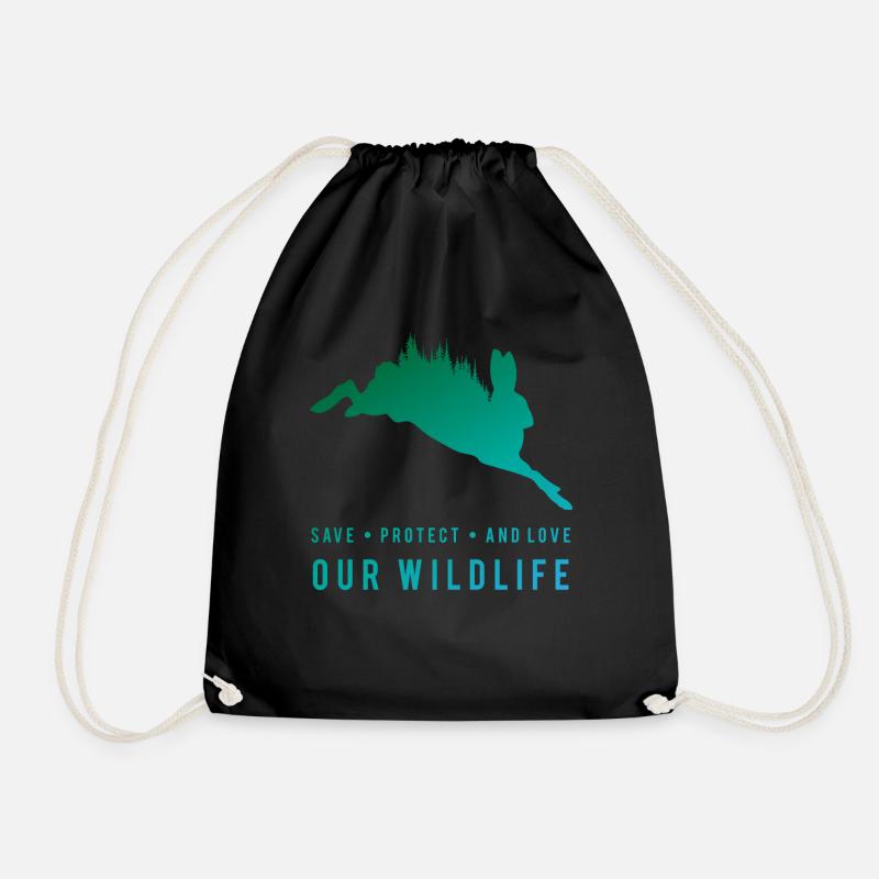 Protecting Nature - Hare in the Forest - Drawstring Bag - black