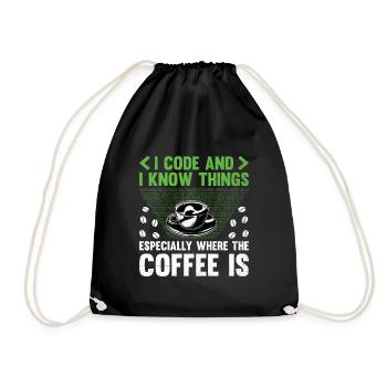Coffee Coding Programmer Coder Developer Nerd Coff - Drawstring Bag - black - Front
