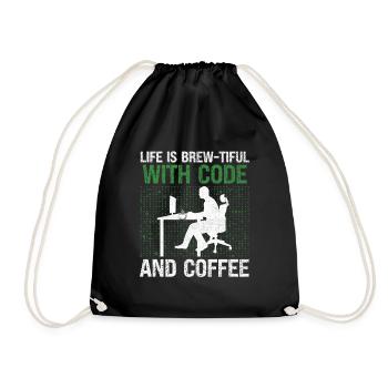 Coffee Coding Programmer Coder Developer Nerd Coff - Drawstring Bag - black - Front