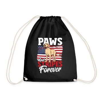 Black Lab Dog Holding July 4th Patriotic USA Flag - Drawstring Bag - black - Front