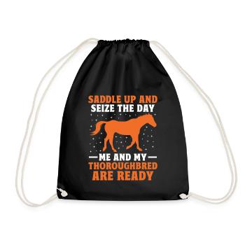 Thoroughbred Horse Racing Riding Equestian Horses - Drawstring Bag - black - Front
