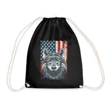 Wolf 4th of July American Flag Howling Wolves - Drawstring Bag - black - Front