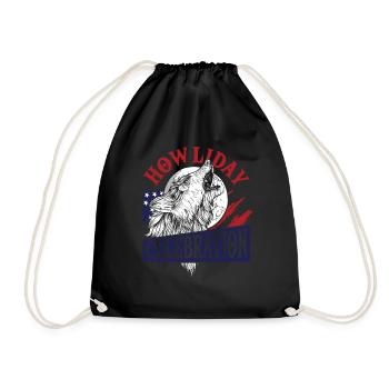 Wolf 4th of July American Flag Howling Wolves - Drawstring Bag - black - Front