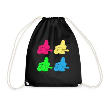Colorful Female Guitarists Gift Ensemble - Drawstring Bag - black - Front
