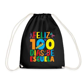 Feliz 100 Dias de Escuela Spanish Happy 100th Day - Drawstring Bag - black - Front