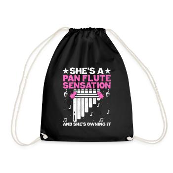 Pan Flute Player Pan Flutist Marching Band Music I - Drawstring Bag - black - Front