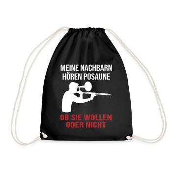 Nachbarn Hören Posaune Musikfan Geschenk - Turnbeutel - Schwarz - Vorne