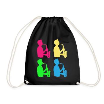 Farbenfrohe Saxophonisten Band - Geschenk - Turnbeutel - Schwarz - Vorne