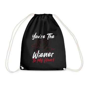 Hearts Long Dog Wiener Dog - Drawstring Bag - black - Front