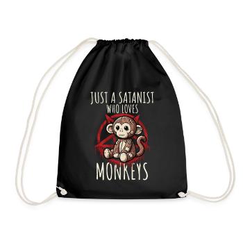 Just A Satanist Who Loves Monkeys Heavy Metal Fun - Drawstring Bag - black - Front