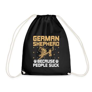 German Shepherd Because People Suck GSD Dog Lover - Drawstring Bag - black - Front
