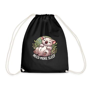 Need More Sleep Funny Wombat Animal Humor Pajama - Drawstring Bag - black - Front