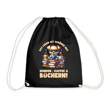 Reading is my hobby - life is more beautiful with - Drawstring Bag - black - Front