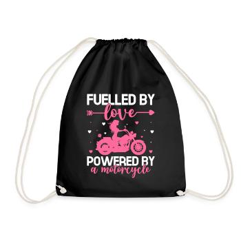 Fuelled By Love Powered By A Motorcycle Biker Moto - Drawstring Bag - black - Front