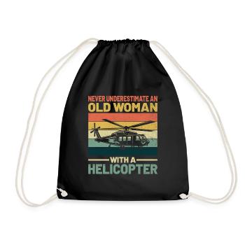 Never Underestimate An Old Woman With A Helicopter - Drawstring Bag - black - Front