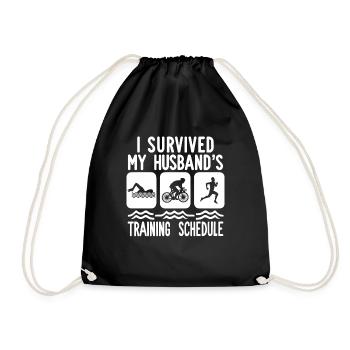 Ich habe den Triathle des Trainingsplans meines Mannes überlebt - Turnbeutel - Schwarz - Vorne