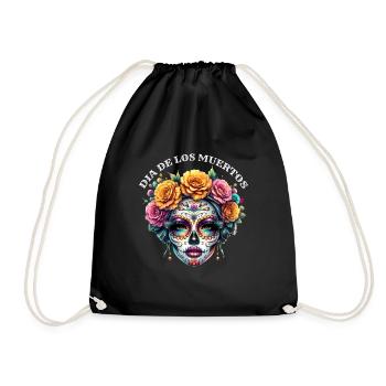Dia-de-los-muertos-carnival-halloween art - Drawstring Bag - black - Front