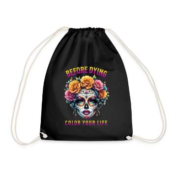 Dia-de-los-muertos-carnival-halloween art - Drawstring Bag - black - Front