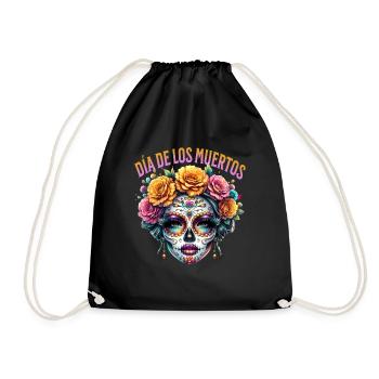 Dia-de-los-muertos-carnival-halloween art - Drawstring Bag - black - Front
