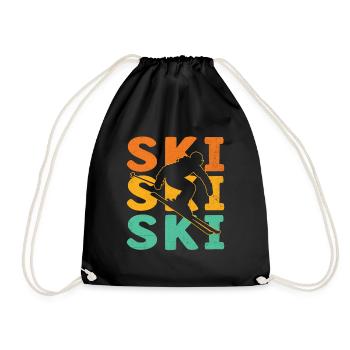 Retro Ski Skifahren Skifahrer Wintersport Ski - Turnbeutel - Schwarz - Vorne