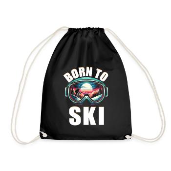 Born To Ski Skiing Skier Winter Sports Skis - Drawstring Bag - black - Front