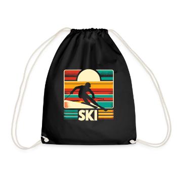 Retro Skiing Skier Ski Winter Sports Skis - Drawstring Bag - black - Front