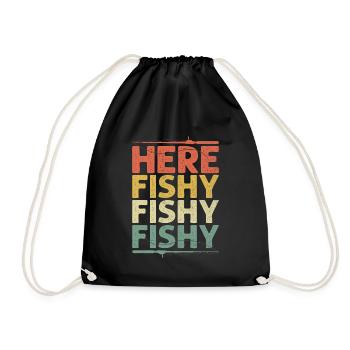 Hier fischig fisch angeln angler fischer fisch barsch angl - Turnbeutel - Schwarz - Vorne